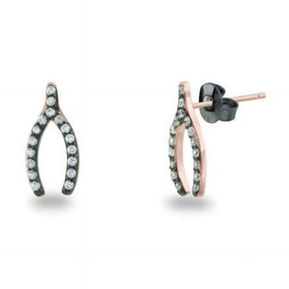 Fronay Collection 215268P Mini Wishbone Stud Earrings in Rose Gold Sterling Silver