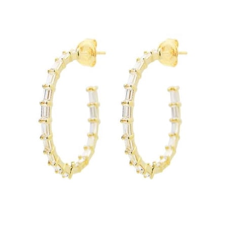 Fronay Collection 715134G 18kt Gold Plated Sterling Silver Baguette Cubic Zirconia Hoop Earrings