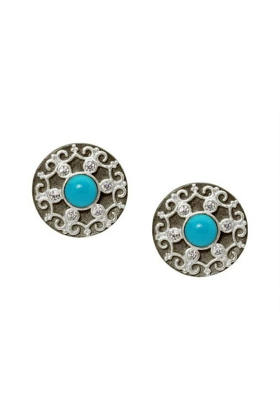 Majestic Two Tone Turquoise Center Sterling Silver Disk Studs