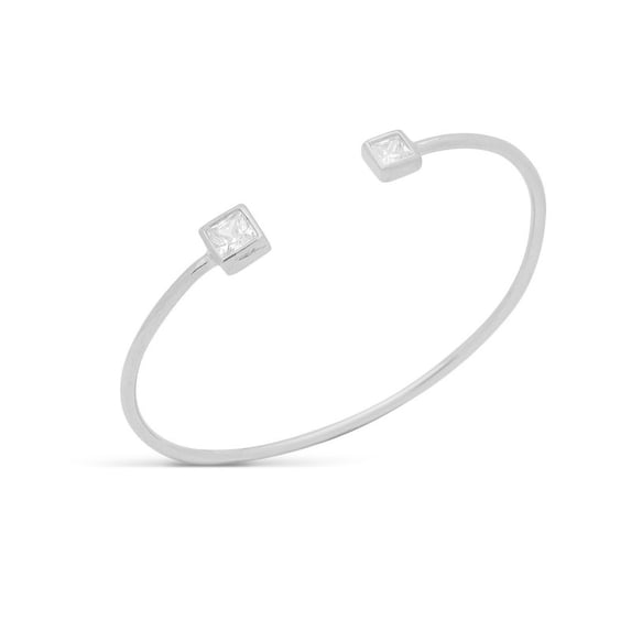 Fronay Collection Open Wire Bangle Square Shape Cz End in Sterling Silver