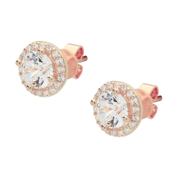 Fronay Collection Silver Pink Rhodium Plated Micro- Pave Heart Stud Earrings - 7 mm