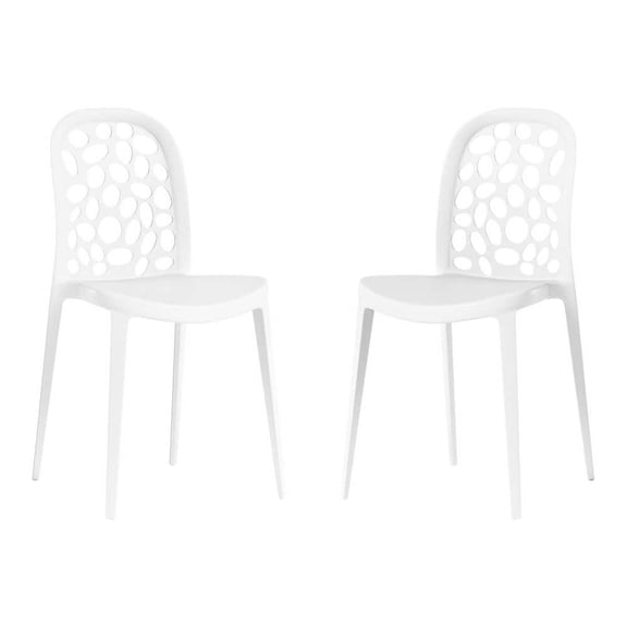 Frond and Form Modern Outdoor Patio Poly Plastic Stacking Dining Side Chair (Set of 2), White