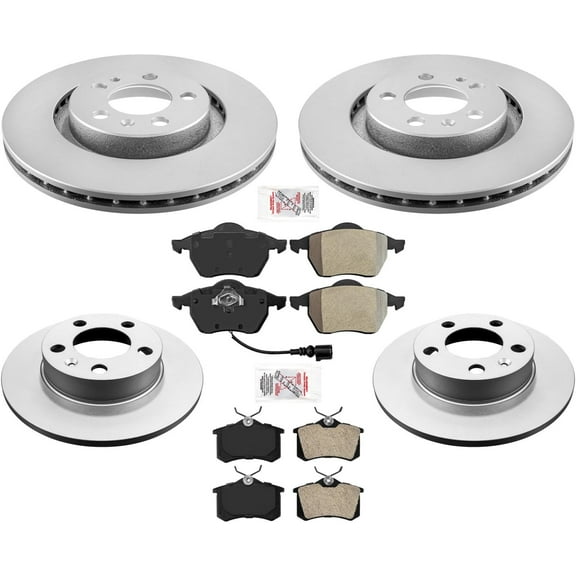 Front 280MM & Rear Coated Rotors & AmeriBRAKES Brake Pads For Jetta 1.8L 01-05