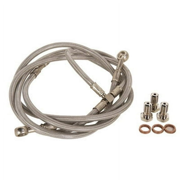 Front ATV Steel Braided Brake Line Standard Length +2" Silver for Suzuki Z400 QUADSPORT 2003-2009