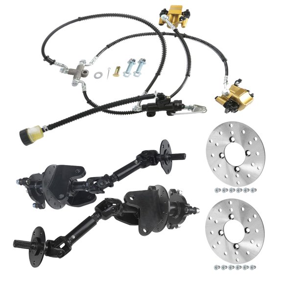 Front Axle Kit 4 Wheel Drive Half Axle Assembly with Brake Master Cylinder Caliper and Brake Disc Rotors for Electric ATV Quad Buggy Go Kart Snowmobile Drift Trike Golf Cart 4 Wheeler Mini Bike