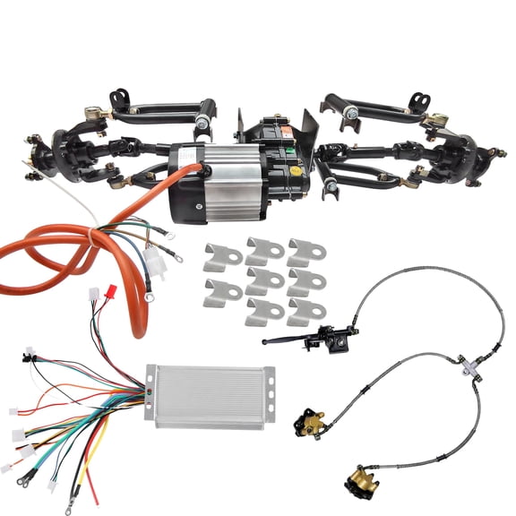 Front Axle Kit 4 Wheel Drive Half Axle Assembly Shock Swingarm Tie Rod & 48V 1000W Differential Motor Controller Brake For Electric Go Kart ATV Quad Buggy Golf Cart Snowmobile Mini Bike