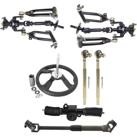 Front Axle Kit 4 Wheel Drive Half Axle Assembly Suspension Swingarm & 350mm Steering Wheel Gear Rack Pinion for Electric Vehicles Go Kart ATV Quad Buggy Golf Cart 4 Wheeler Drift Trike