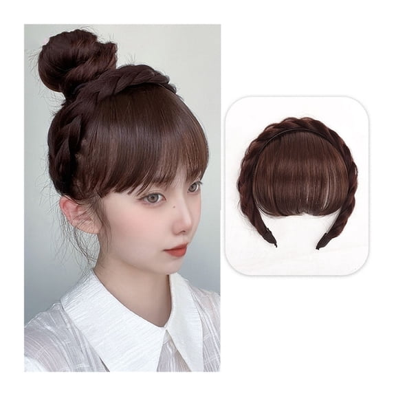 Front Bangs Wig with Double Row Braid - Stylish Synthetic Hair Extensions for Women Breathable, lightweight