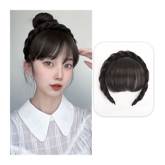 Front Bangs Wig with Double Row Braid - Stylish Synthetic Hair Extensions for Women