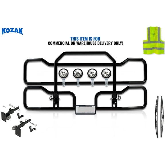 Front Black Grille Deer Brush Bumper Guard w/ 4X 6 Round LED Headlights Compatible with Peterbilt 579 2013-2021