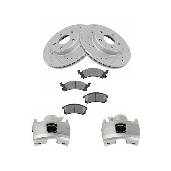 Front Brake Pad Rotor and Caliper Set - Compatible with 1990 - 1995 Pontiac Grand Am 1991 1992 1993 1994