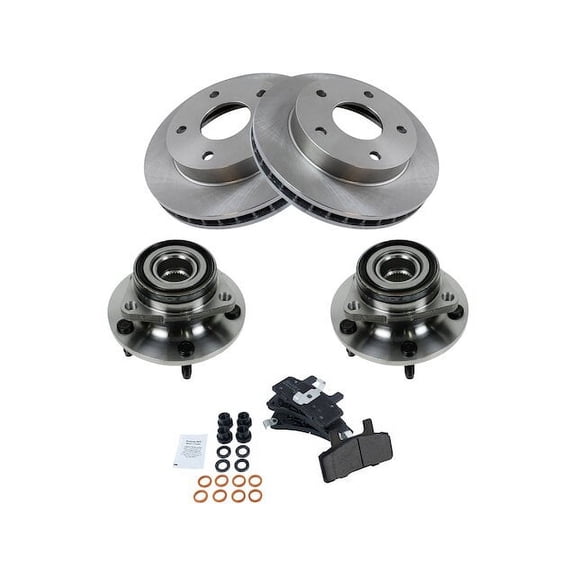 Front Brake Pad and Rotor and Wheel Hub Kit - Compatible with 1994 - 1999 Dodge Ram 1500 4WD 1995 1996 1997 1998