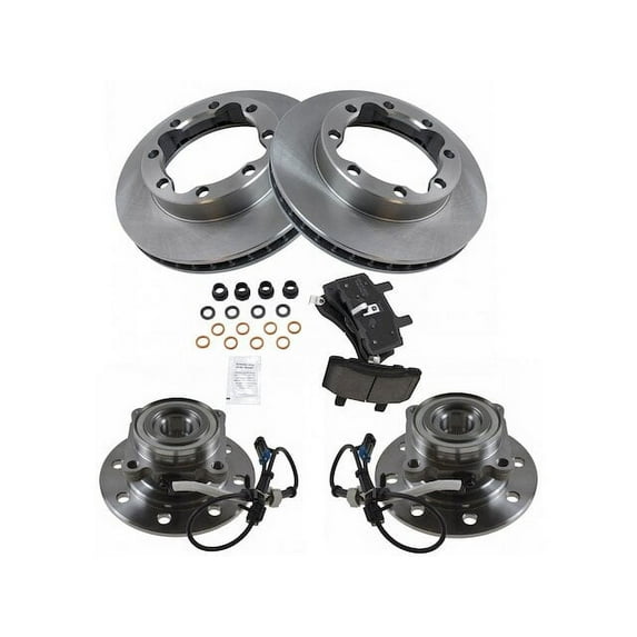 Front Brake Pad and Rotor and Wheel Hub Kit - Compatible with 1995 - 1999 Chevy K2500 1996 1997 1998