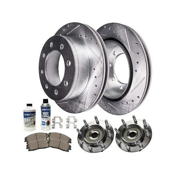 Front Brake Pad and Rotor and Wheel Hub Kit - Compatible with 2001 - 2006 Chevy Silverado 3500 2002 2003 2004 2005