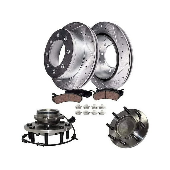 Front Brake Pad and Rotor and Wheel Hub Kit - Compatible with 2003 - 2005 Dodge Ram 3500 2004