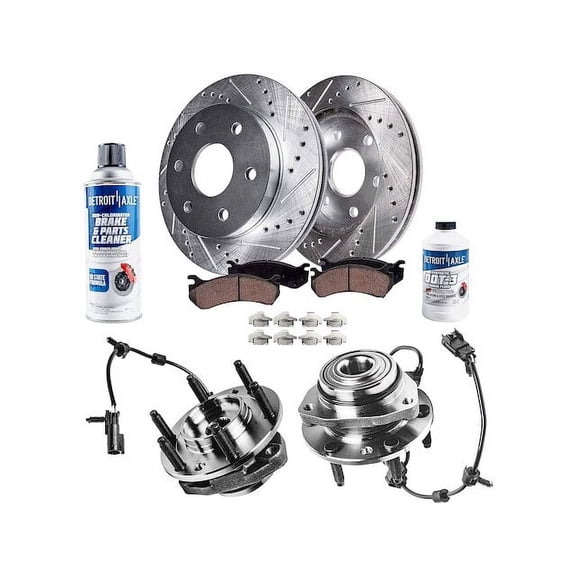 Front Brake Pad and Rotor and Wheel Hub Kit - Compatible with 2004 - 2005 Isuzu Ascender