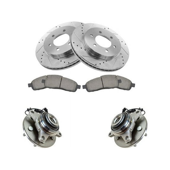 Front Brake Pad and Rotor and Wheel Hub Kit - Compatible with 2005 - 2008 Ford F-150 4WD 2006 2007