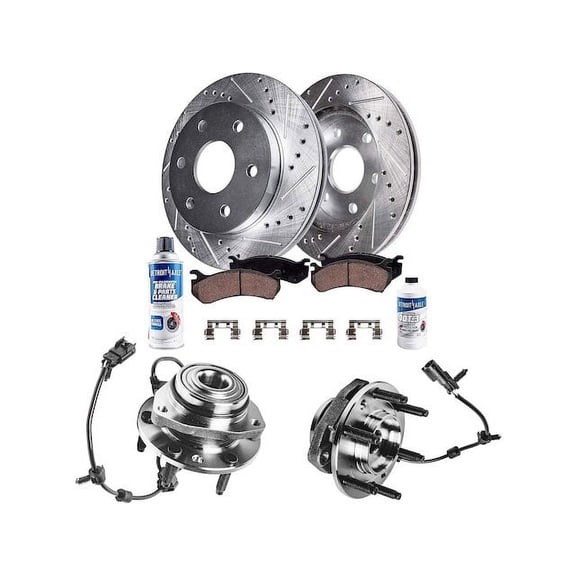 Front Brake Pad and Rotor and Wheel Hub Kit - Compatible with 2006 - 2008 Chevy Trailblazer 5.3L V8 2007