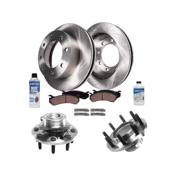 Front Brake Pad and Rotor and Wheel Hub Kit - Compatible with 2006 - 2008 Dodge Ram 1500 Extended Crew Cab Pickup 2007