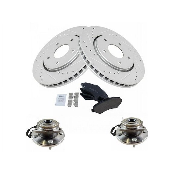 Front Brake Pad and Rotor and Wheel Hub Kit - Compatible with 2008 - 2016 Chrysler Town & Country 2009 2010 2011 2012 2013 2014 2015