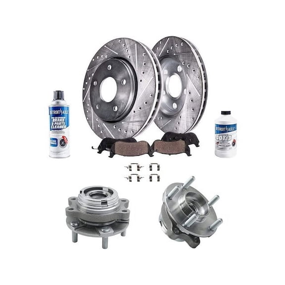 Front Brake Pad and Rotor and Wheel Hub Kit - Compatible with 2009 - 2013 INFINITI G37 X Sedan 2010 2011 2012