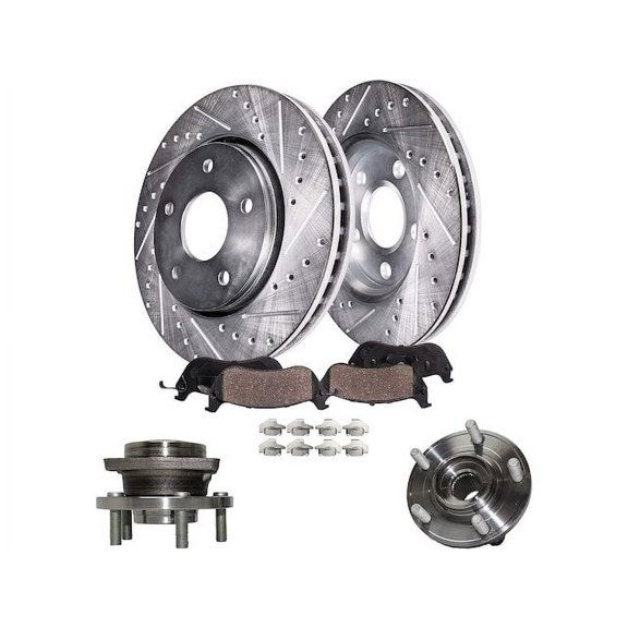 Front Brake Pad and Rotor and Wheel Hub Kit - Compatible with 2009 Dodge Caliber R/T