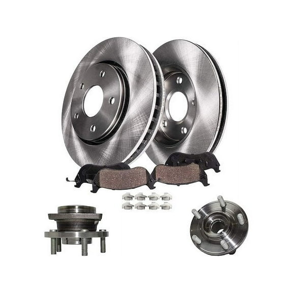 Front Brake Pad and Rotor and Wheel Hub Kit - Compatible with 2009 Dodge Caliber R/T