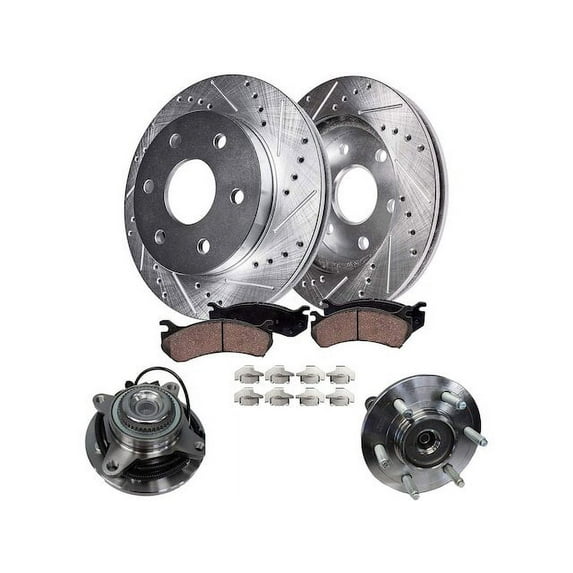 Front Brake Pad and Rotor and Wheel Hub Kit - Compatible with 2011 - 2014 Ford Expedition 2012 2013