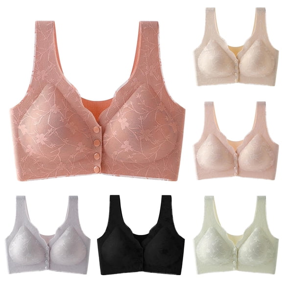 Front Buckle Solid Color No Steel Ring Bra Comfortable Daily Wear Sports Underwear Adjustable Straps Lightweight U-Back Design #Beige,L