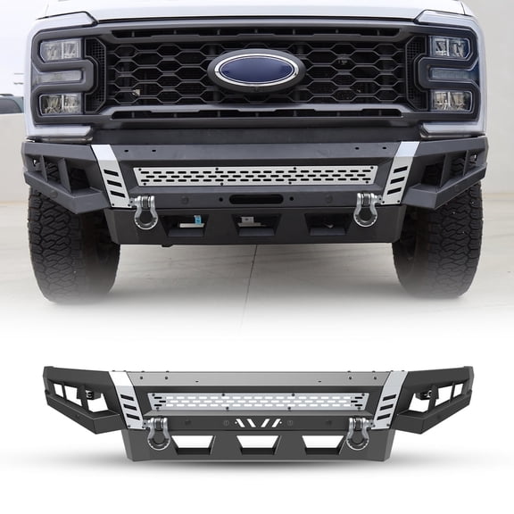 Front Bumper 2017-2022 Ford F-250/F-350 with Light & D-Ring,Micro Texture Black Powder Coat,Type B