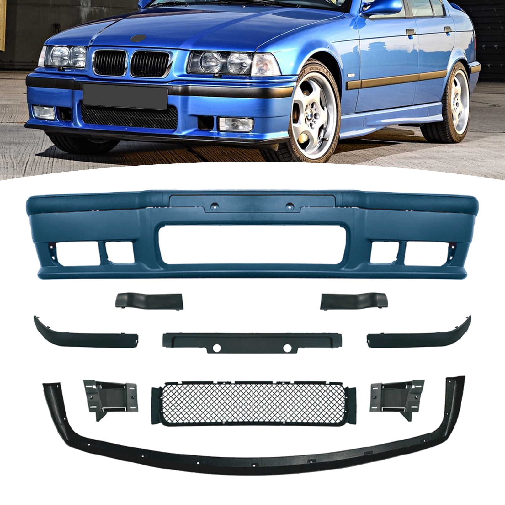 Front Bumper Body Kit+Grille Fit for 1992 1993 1994 1995 1996 1997 1998 1999 BMW E36 3Series 1Pc M3 Style Replacement