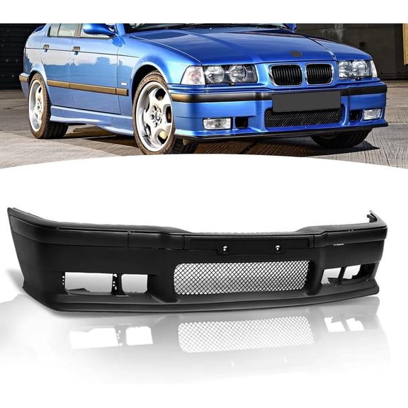 Front Bumper Body Kit & Insert Grille Assembly Fit For 1992-1998 BMW E36 3-Series M3 Style Replacement Front Bumper Cover Lip & Grill Kit Matte Black