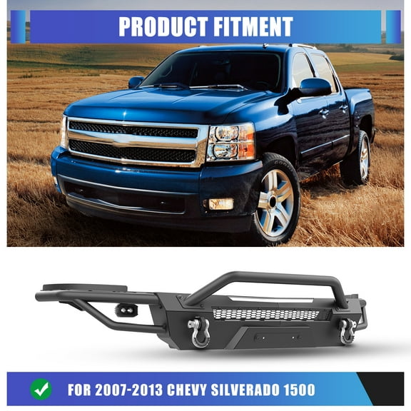 Front Bumper & Bull Bar Fit for 2007-2013 Chevy Silverado 1500 w/2 x D-Rings Q235A Material
