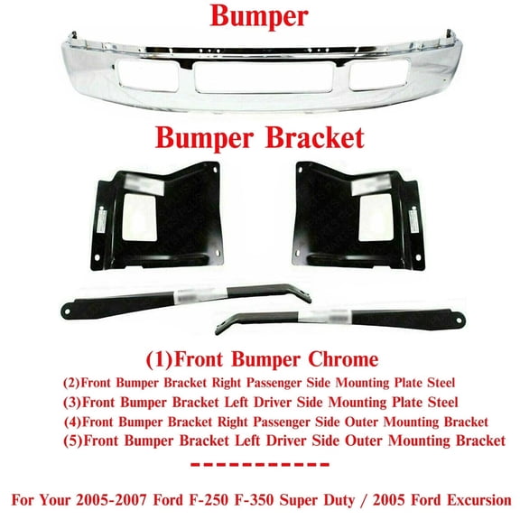 Front Bumper Chrome + Brackets For 2005-07 Ford F-250 F-350 /2005 Ford Excursion