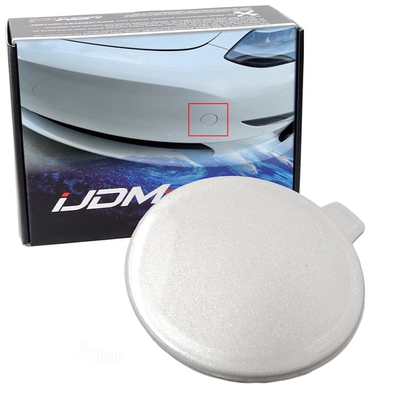 Front Bumper Circular Tow Eyelet, Jumper Wire, Tow Hook Cap Cover Replacement For Tesla 2017-2023 Model 3 (Demo White, Can Be Repainted)