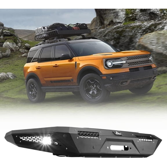Front Bumper Compatible for 2021 2022 2023 2024 2025 2026 Ford Bronco (Not for Bronco Sport) Offroad Bumper Heavy Duty Q235A Steel with 2 LED Lights