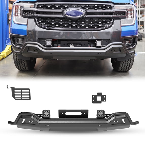 Front Bumper Compatible with 2024 2025 Ford Ranger,Heavy Duty Steel Bumper with Winch Plate