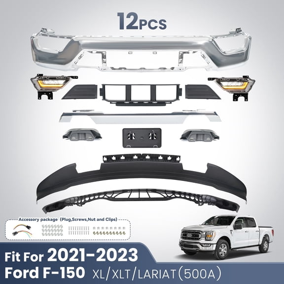 Front Bumper Cover Assembly Grill For 2021 2022 2023 Ford F-150 w/ LED Fog Light