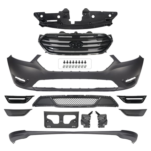Front Bumper Cover Grille Assembly Set For 2013-2019 Ford Taurus Black Grill