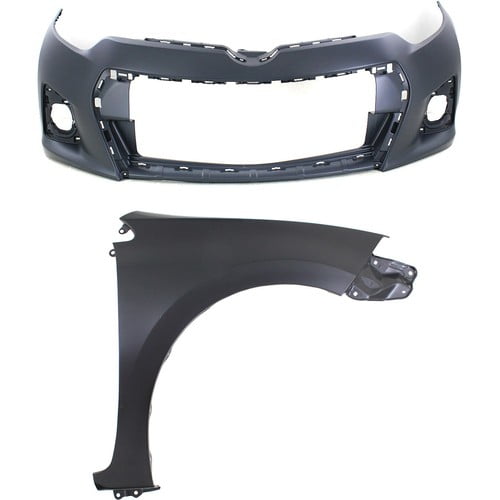 Front Bumper Cover Kit Includes Right Fender For 2014-2016 Toyota Corolla Sedan