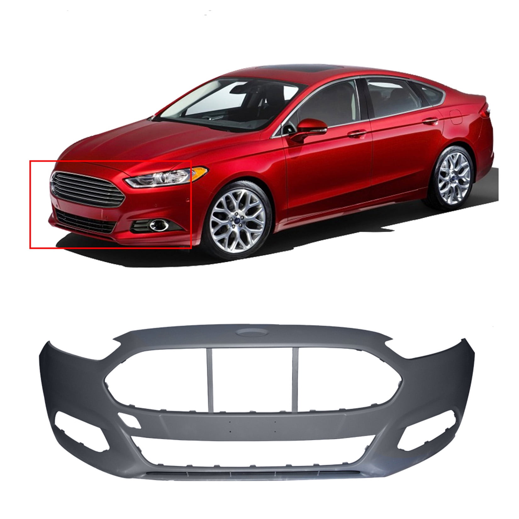 Front Bumper Cover Replacement for 2013-2016 Ford Fusion Primed with no Sensor Holes