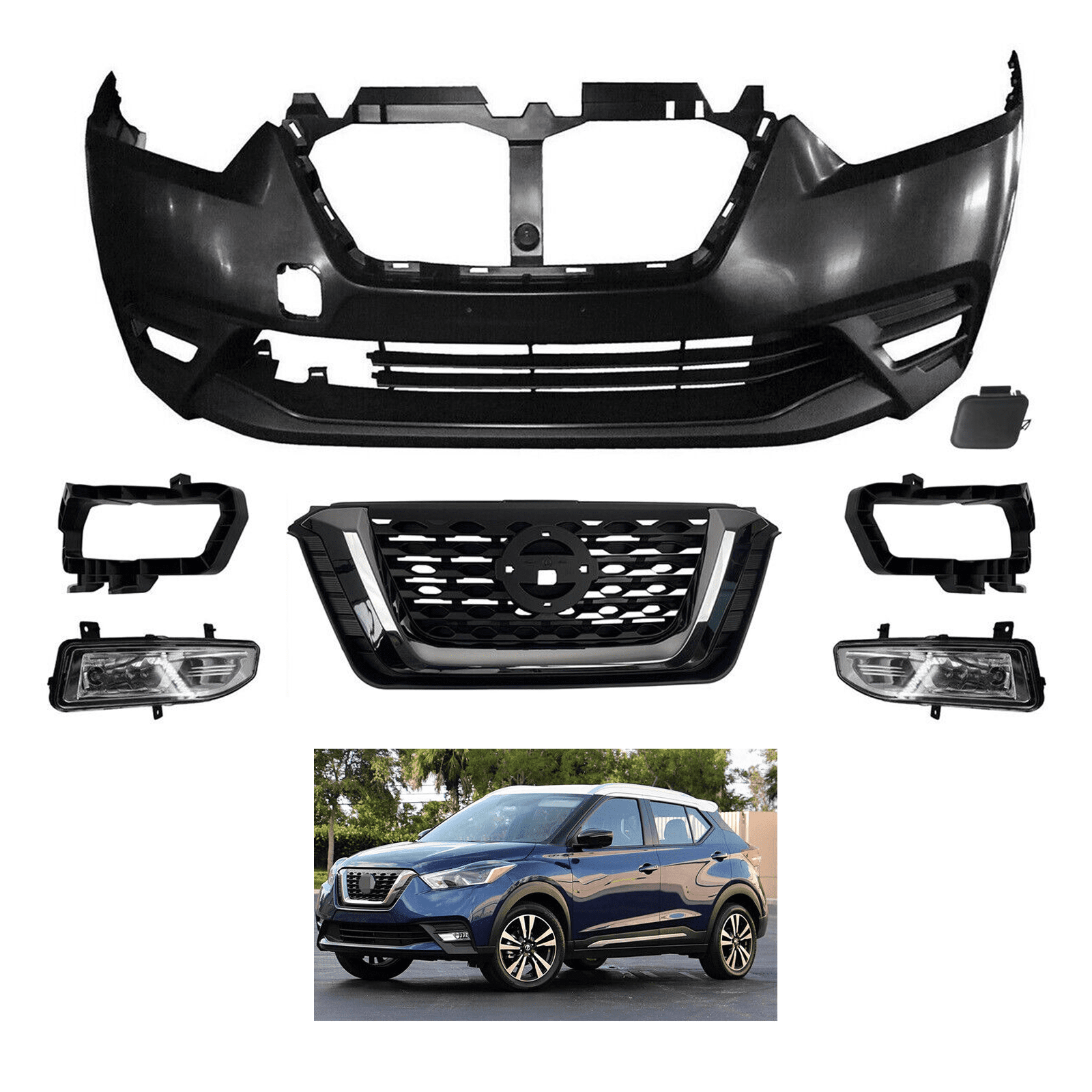 Complete Front Grille & Fog Light Kit For Nissan Rogue 2017-2019 S/SL/SV - 14-Piece Chrome Set 2 thumbnail image