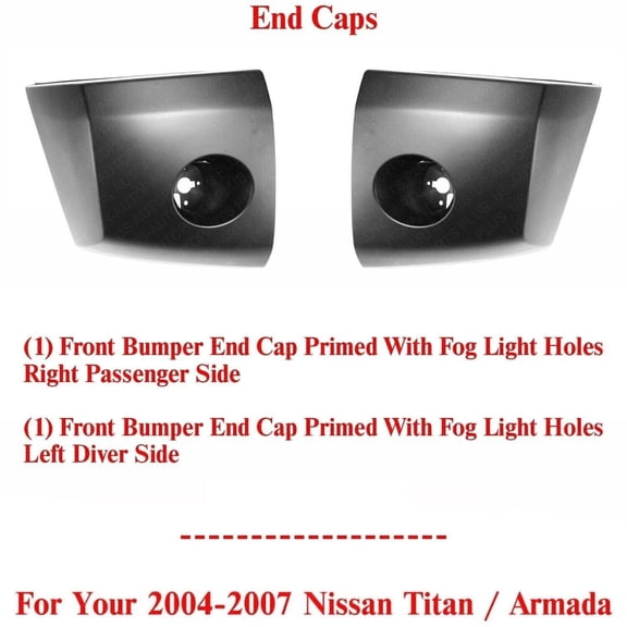 Front Bumper End Caps Primed Right & Left Side For 2004-07 Nissan Titan / Armada