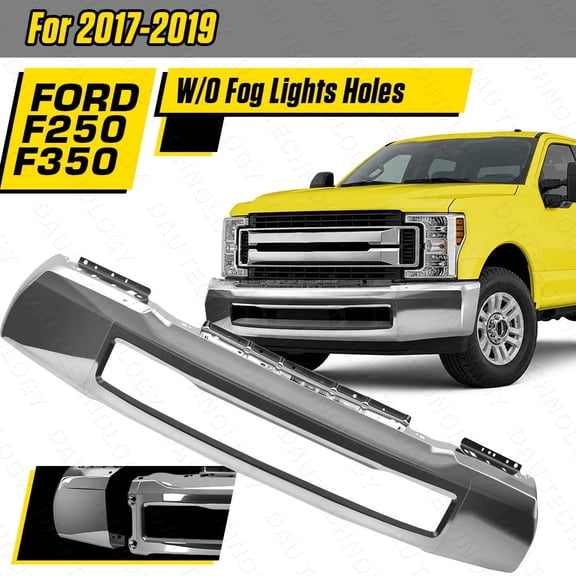 Front Bumper Face Bar Replacement Compatible with 2017-2019 Ford F250 F350, Without Fog Light Holes Replacement for 191275676523, FO1002439 ( 3-Piece Design, Chrome )