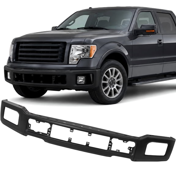 Front Bumper for 2018-2020 Ford F-150, 3-Piece Black Steel Face Bar with Fog Light Cutout, Replacement for JL3Z17757EPTM, FO1002429