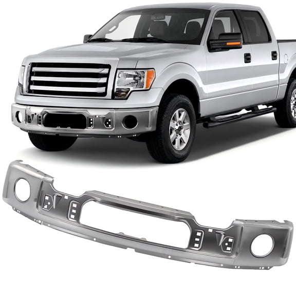 Front Bumper for 2009-2014 Ford F-150, 3-Piece Chrome Steel Face Bar with Fog Light Holes, Replacement for 9L3Z17757B, FO1002411