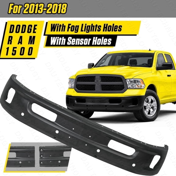 Front Bumper Face Bar for 2013-2018 Dodge Ram 1500, 2-Piece Front Bumper with Fog Light Holes,Sensor Holes, Black