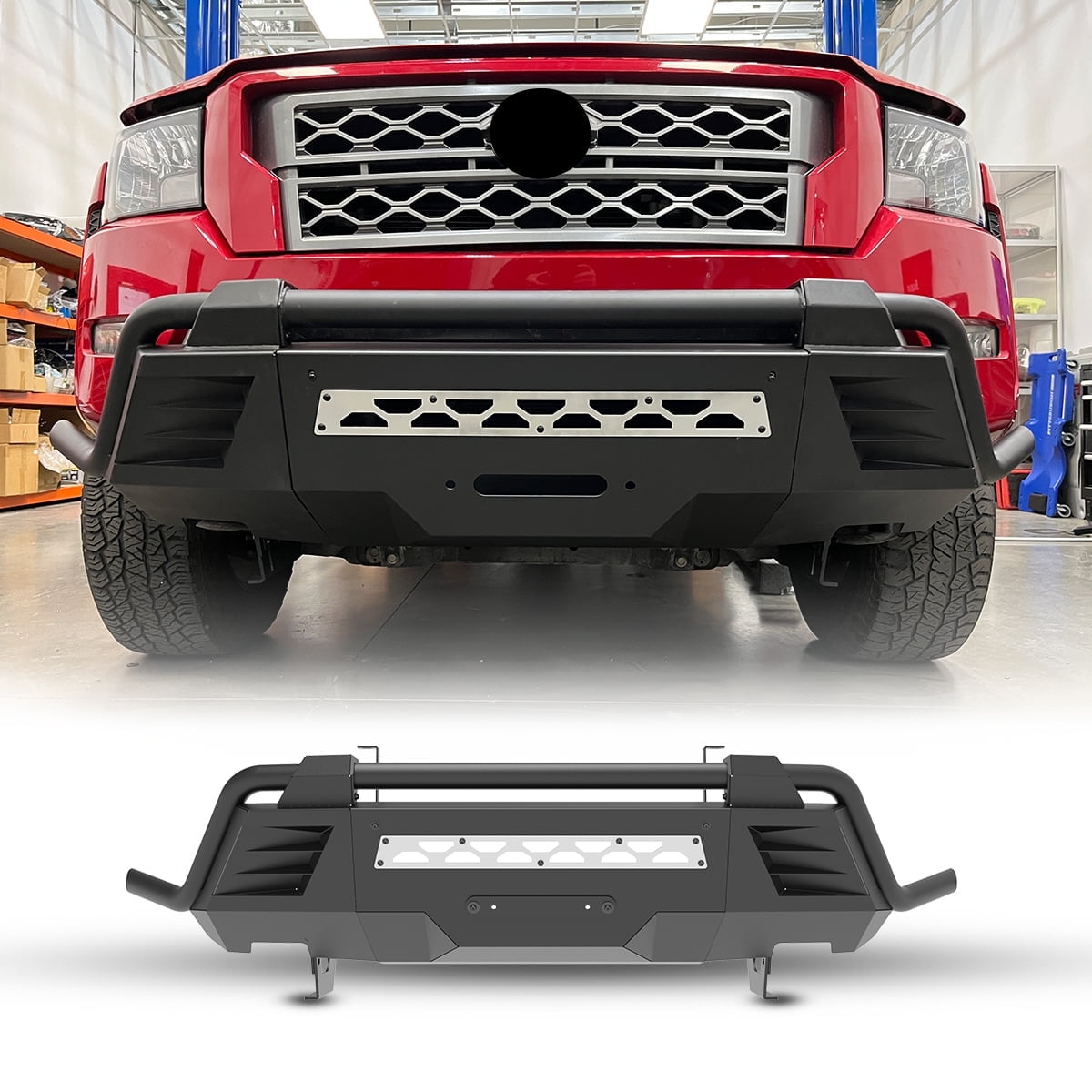 Front Bumper Fit for 2022-2024 Nissan Frontier,High-Quality Carbon Steel,with 2 D-Ring,Can Install Led Light Bar,DIY Colour Spraying Frame