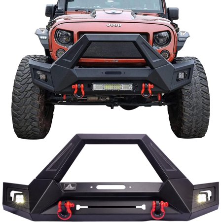 Front Bumper For Jeep 2007-2018 Wrangler JK & Unlimited,Rock Crawler Full Width Bumper with LED Lights & D-Rings & Winch Plate Mounting for Jeep 2018-2023 Wrangler JL & 2020-2023 Gladiator JT