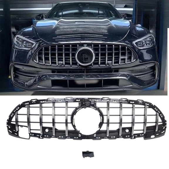 Front Bumper GT Grille For 2022 2023 2024 2025 Mercedes-Benz C-Class W206 C180 C200 C300 C43 AMG Packgage Replacement Grill Black With Chrome